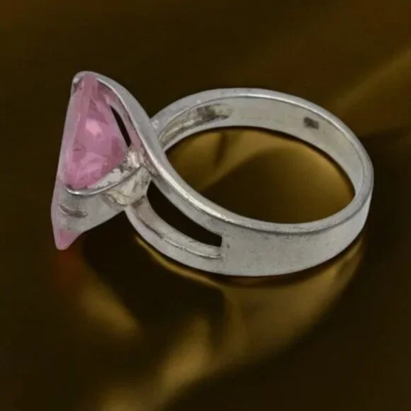 Vintage Sterling Silver Pink Tourmaline Ring Solitaire Bypass